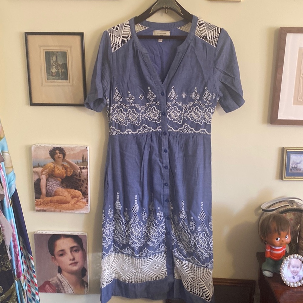 Anthropologie Moulinette Soeurs Embroidered Waters Shirt Dress in Blue